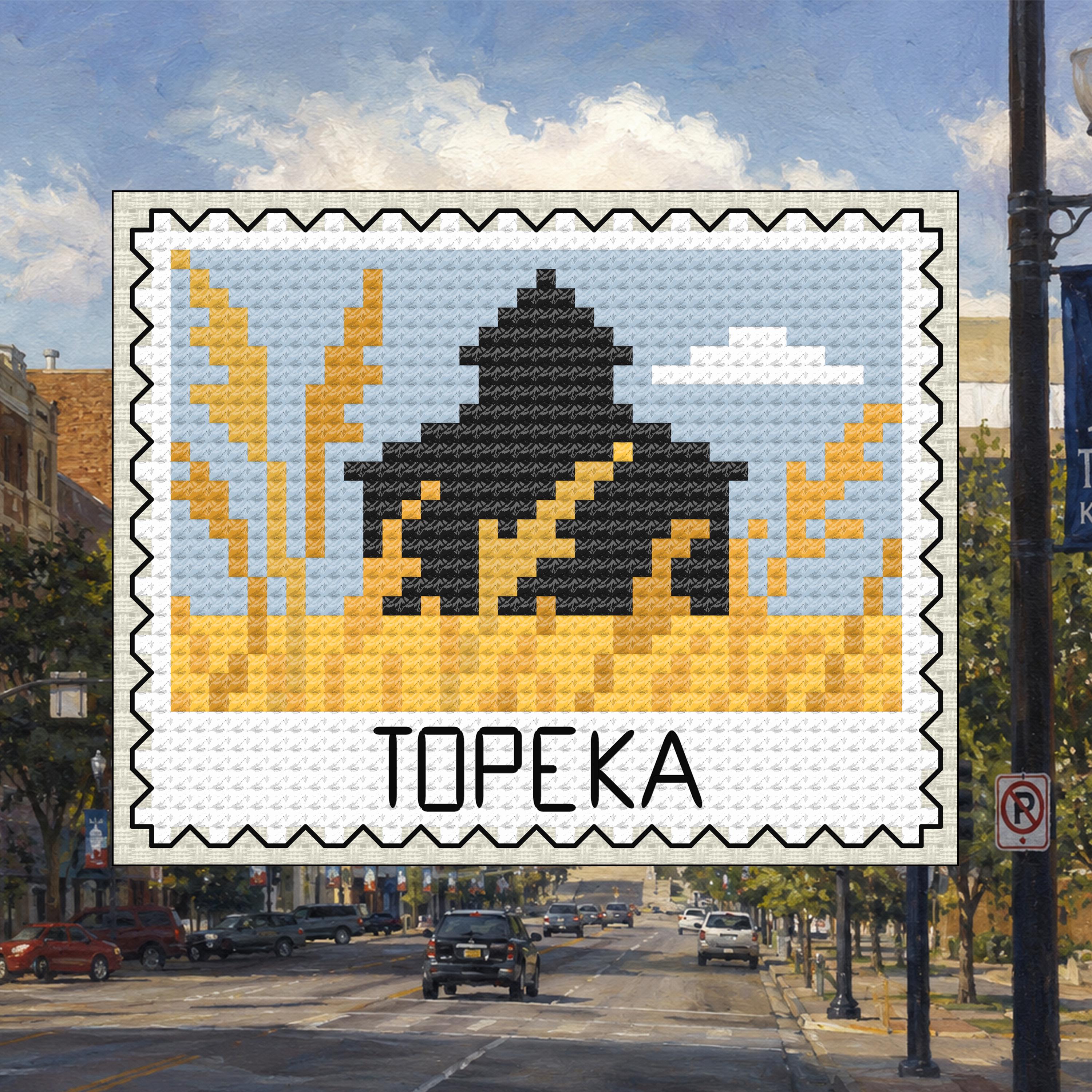 Topeka Kansas Stamp cross-stitch pattern preview