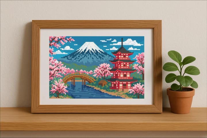 Tranquility Beneath the Blossoms – Japan cross-stitch pattern preview
