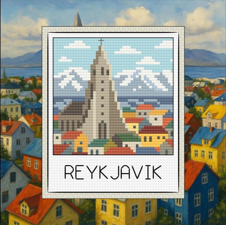 Travel Snapshot Collection – Iceland (Reykjavik) cross-stitch pattern preview