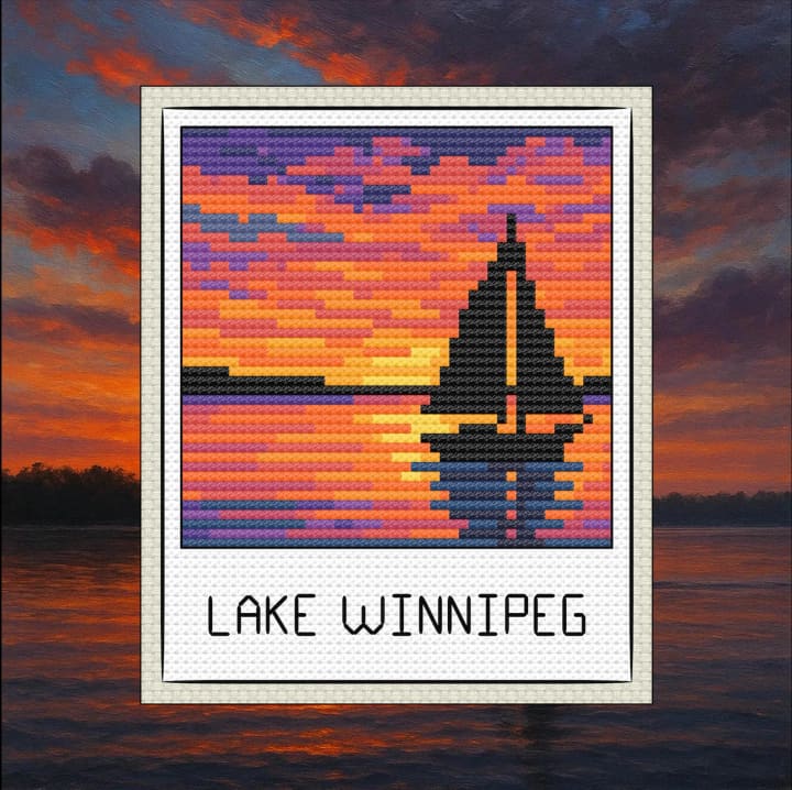 Travel Snapshot Collection – Manitoba (Lake Winnipeg) cross-stitch pattern preview