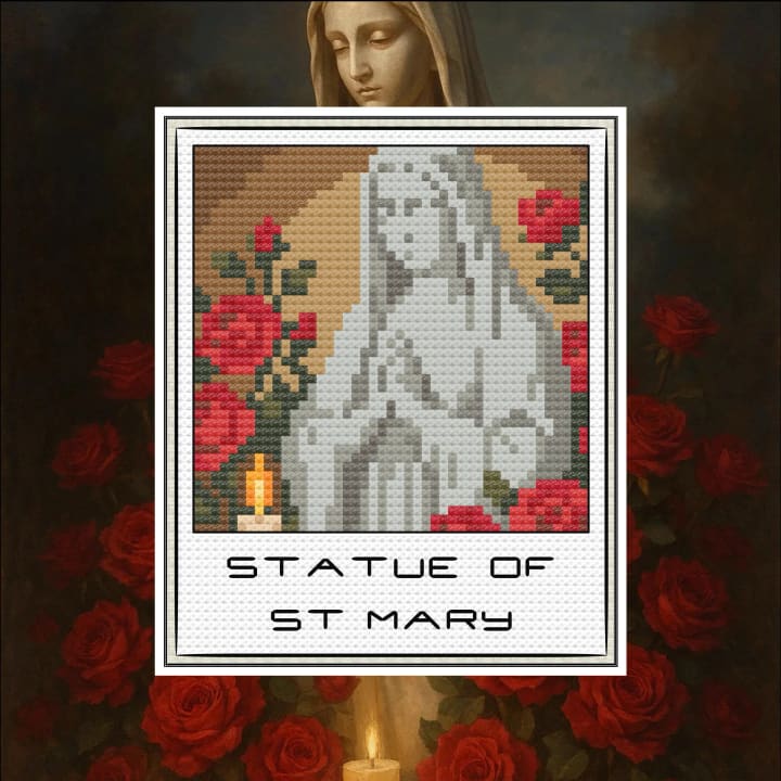 Travel Snapshot Collection – Statue of St. Mary cross-stitch pattern preview