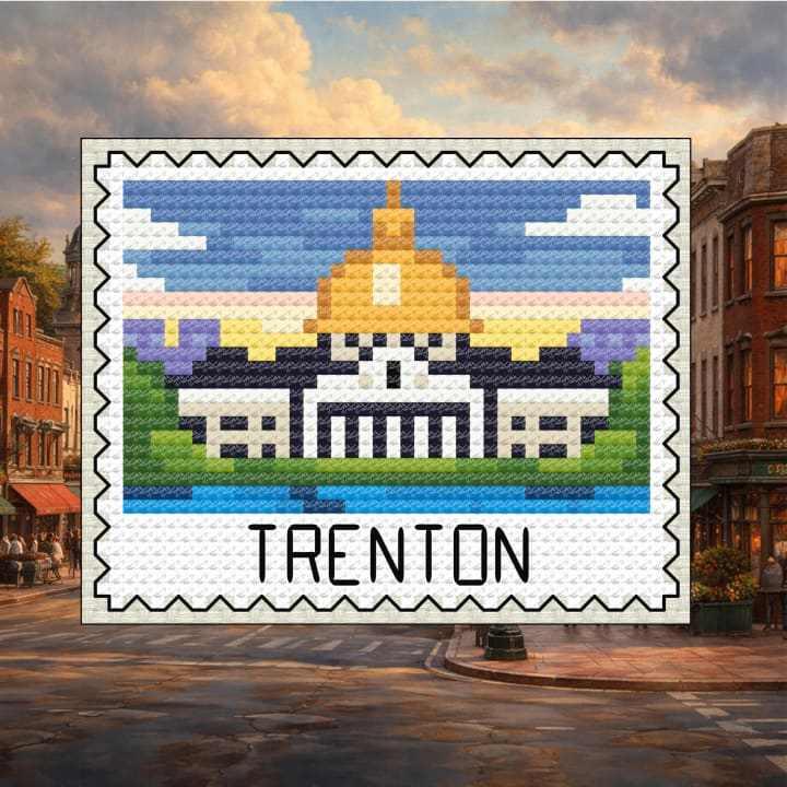 Trenton Gold Dome Statehouse Stamp - New Jersey State Capitol cross-stitch pattern preview