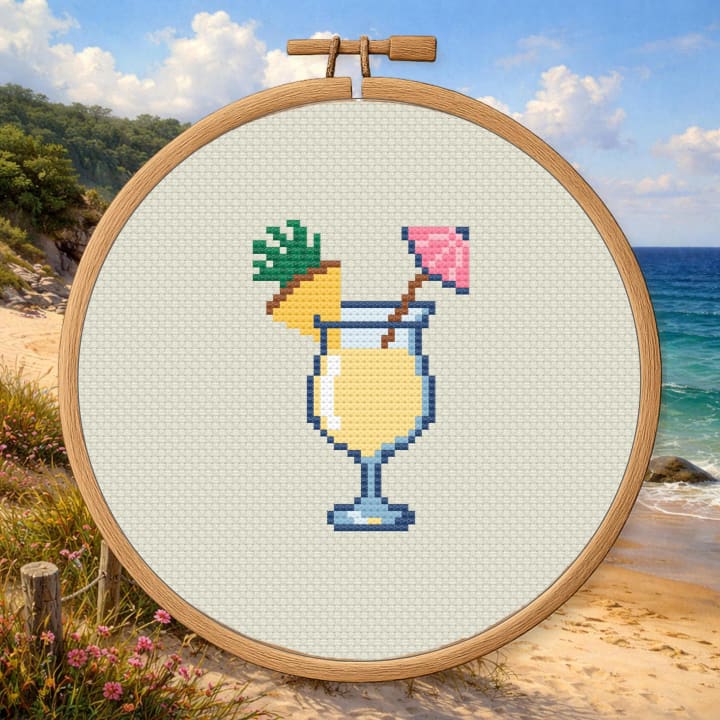 Tropical Pineapple Cocktail – Summer Cocktail cross-stitch pattern preview