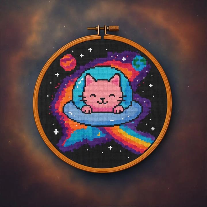 UFO Cat – Space Cat cross-stitch pattern preview