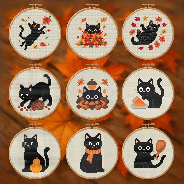 Ultimate Autumn Cats Collection – 9s – Fall Mega Bundle cross-stitch pattern preview