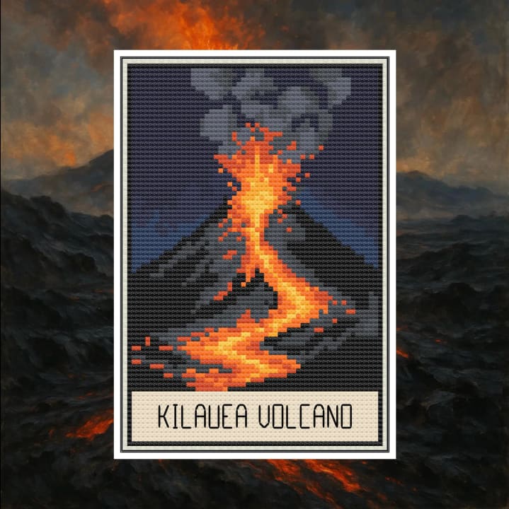 US State Postcard – Hawaii (Kīlauea Volcano) cross-stitch pattern preview