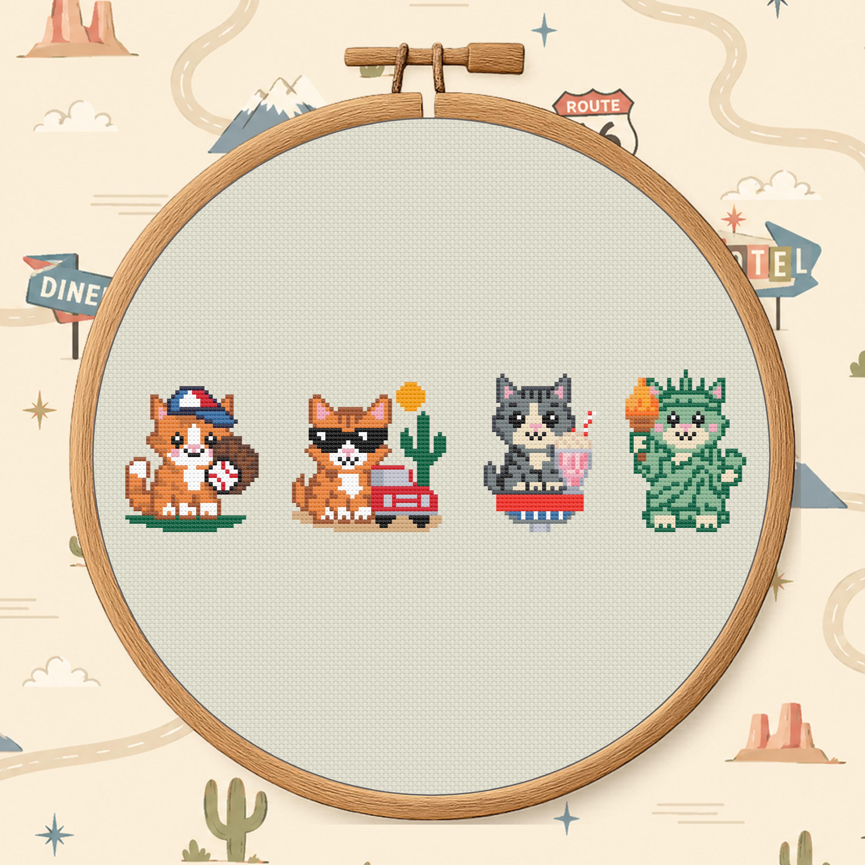 USA Cats Cross Stitch Pattern PDF - Patriotic Cat Design cross-stitch pattern preview