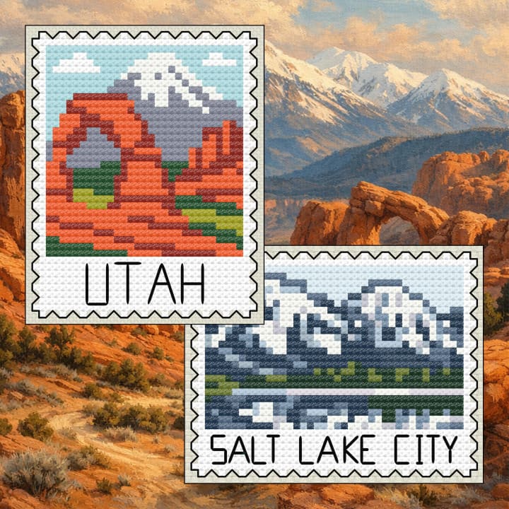 Utah Cross Stitch Bundle: Utah Desert Stamp + Salt Lake City Mountains Stamp cross-stitch pattern preview