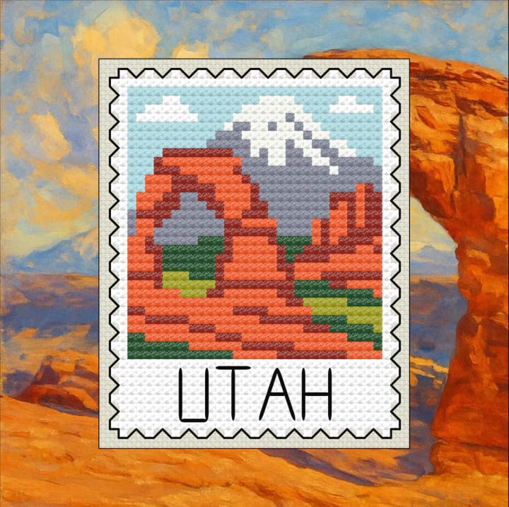 Utah Desert: Beehive State Stamp cross-stitch pattern preview