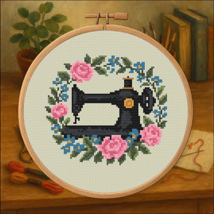 Vintage Sewing Machine – – Retro Craft Decor cross-stitch pattern preview