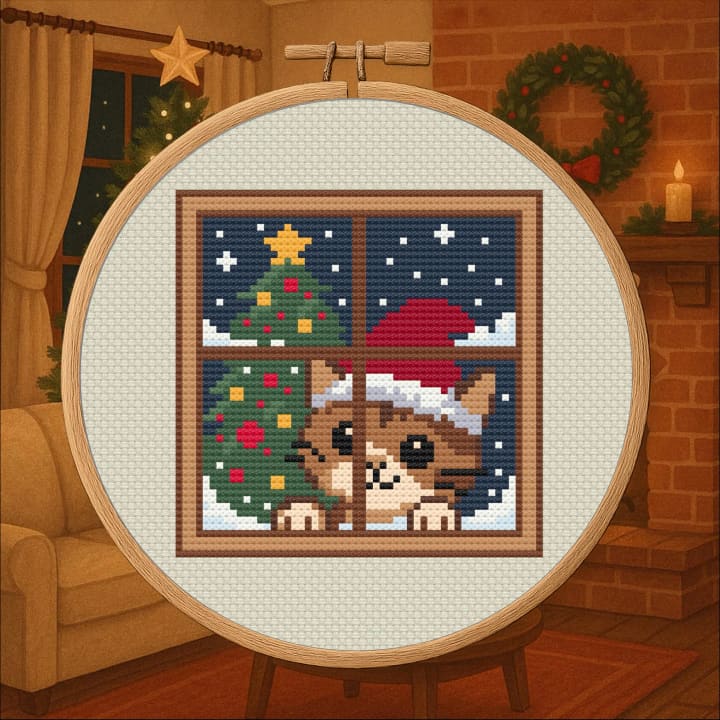Waiting for Santa – Festive Christmas cross-stitch pattern preview