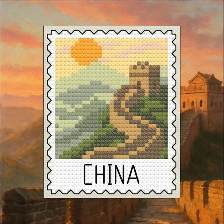 Wall of China – Vintage Stamp Design cross-stitch pattern preview