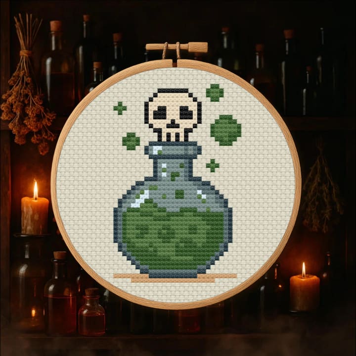 Warlock Starter Kit – Bottle of Poison Halloween cross-stitch pattern preview