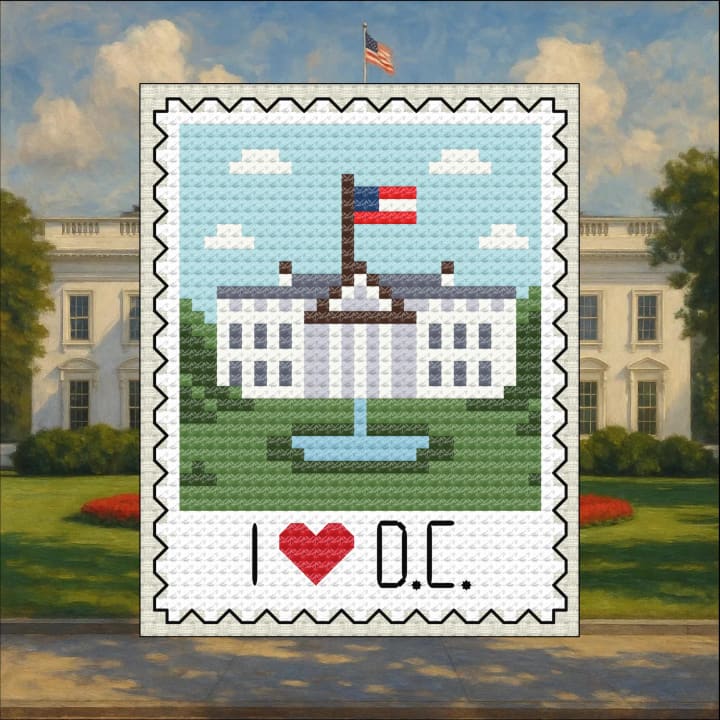 Washington DC: WhiteHouse, Patriotic Souvenir cross-stitch pattern preview
