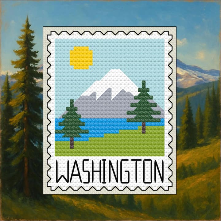 Washington State: Evergreen Forest Postage Stamp cross-stitch pattern preview