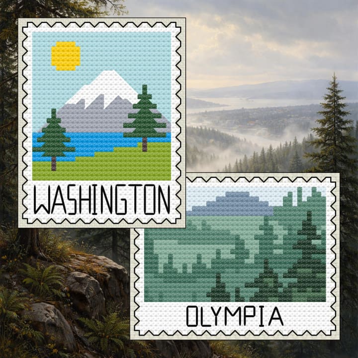 Washington State Stamp: Evergreen Forest Bundle cross-stitch pattern preview