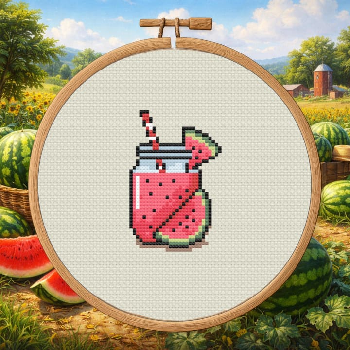 Watermelon Summer Drink Jar – Watermelon Drink cross-stitch pattern preview