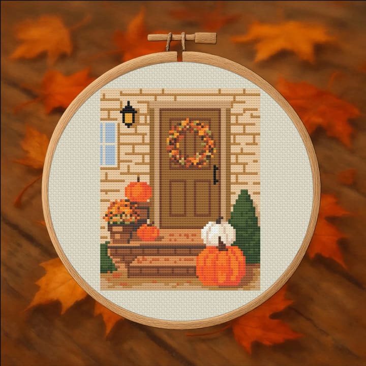 Welcome Home Fall – Autumn Front Door cross-stitch pattern preview