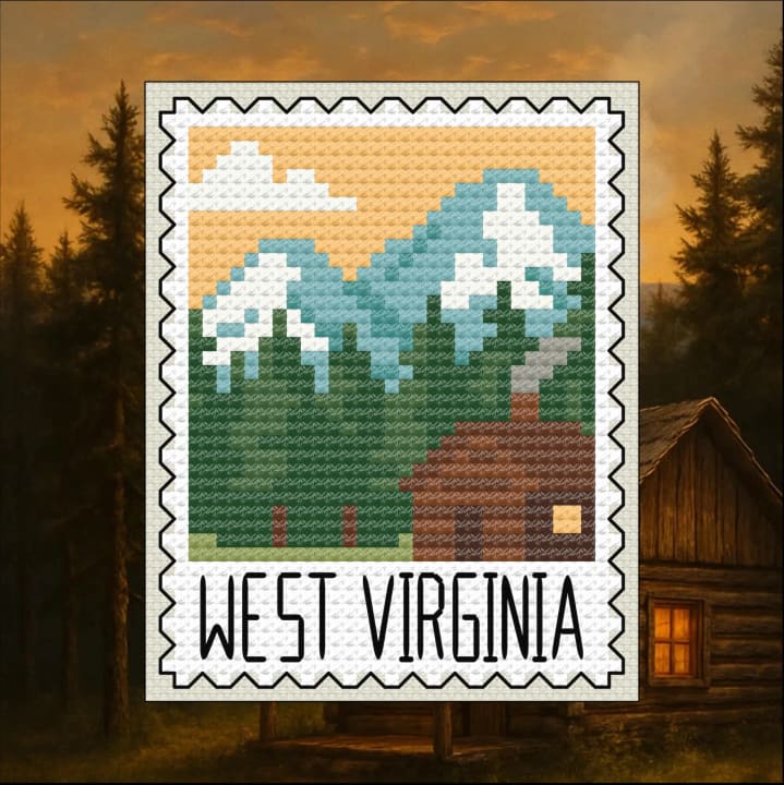 West Virginia Sunset: Mountain Cabin Scene cross-stitch pattern preview
