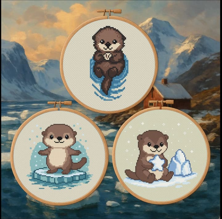 Whimsical Otter Bundle – Joyful, Winter, Magical cross-stitch pattern preview