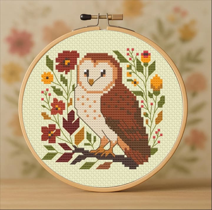 Whoo’s in the Garden? – Woodland Owl – Forest Animal cross-stitch pattern preview