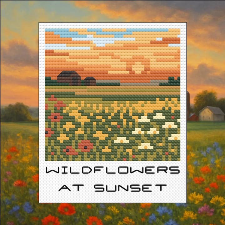 Wildflower Sunset: Midwestern Prairie Landscape cross-stitch pattern preview