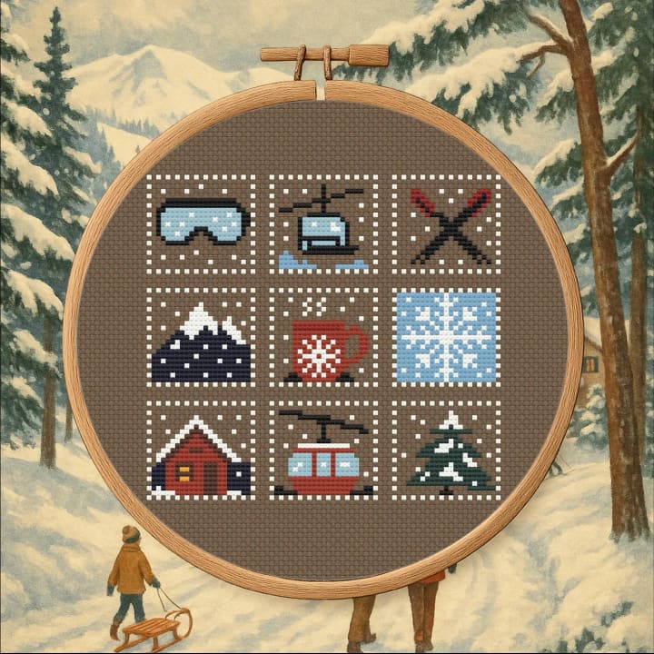 Winter Cabin Sampler – Cozy Ski Lodge cross-stitch pattern preview