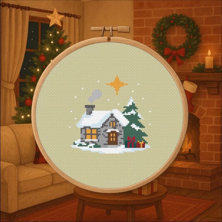 Winter Cabin cross-stitch pattern preview