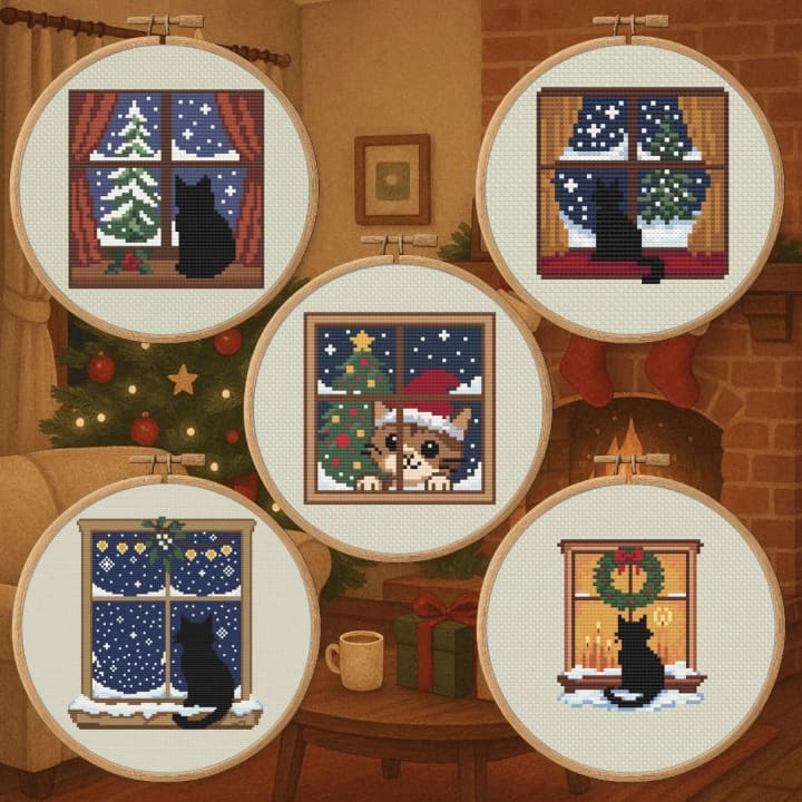 Winter Cat Collection cross-stitch pattern preview