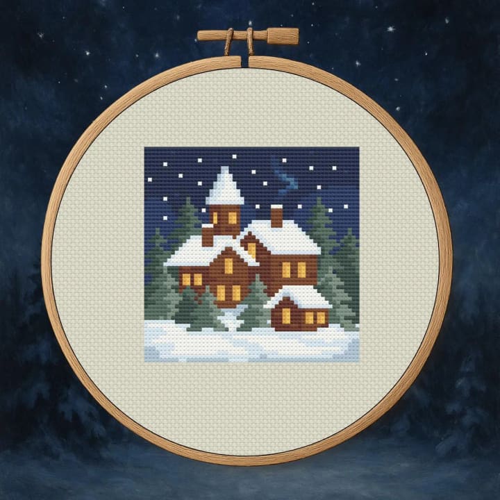 Winter Village Scene – Cozy Christmas cross-stitch pattern preview