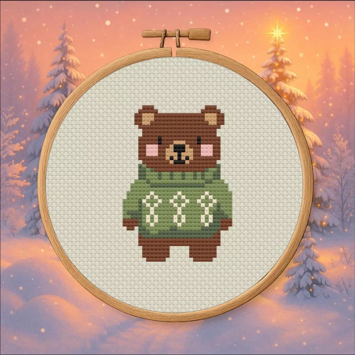 Winter Woodland Bear – Cozy cross-stitch pattern preview