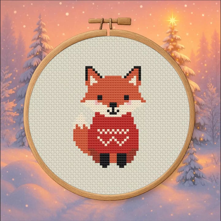 Winter Woodland Fox – Cozy cross-stitch pattern preview
