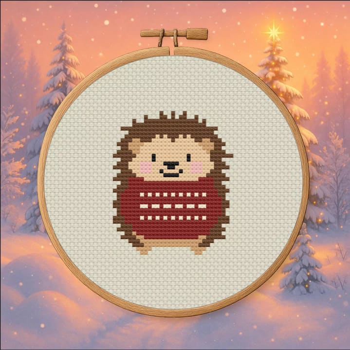 Winter Woodland Hedgehog – Cozy cross-stitch pattern preview