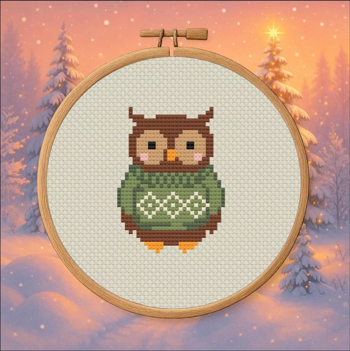 Winter Woodland Owl – Cozy cross-stitch pattern preview
