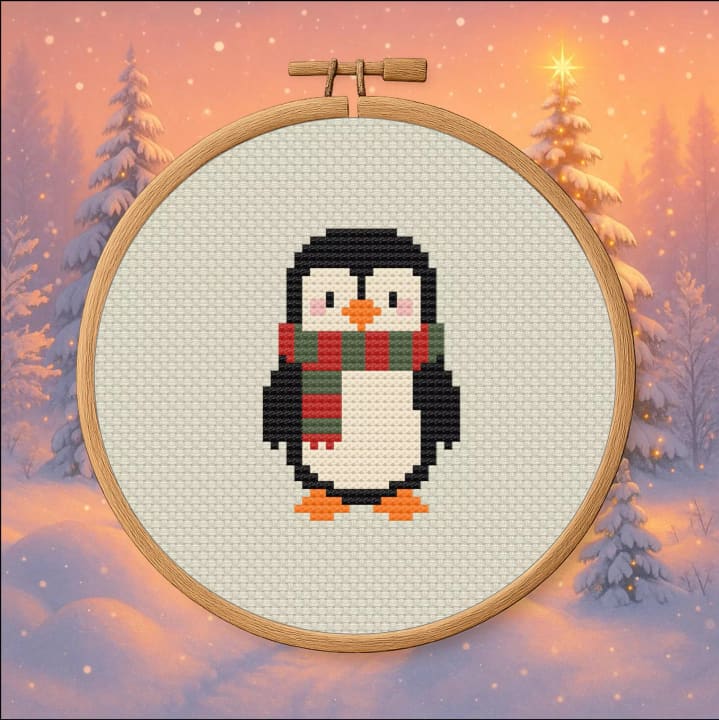 Winter Woodland Penguin – Cozy cross-stitch pattern preview