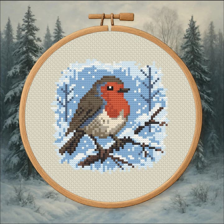 Winter Woodland Robin cross-stitch pattern preview