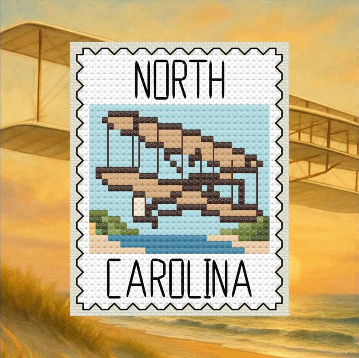 Wright Flyer: Vintage Aviation Stamp cross-stitch pattern preview