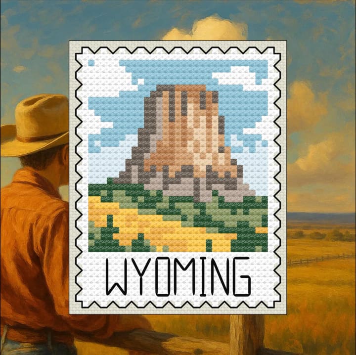 Wyoming Stamp: Western Landscape cross-stitch pattern preview