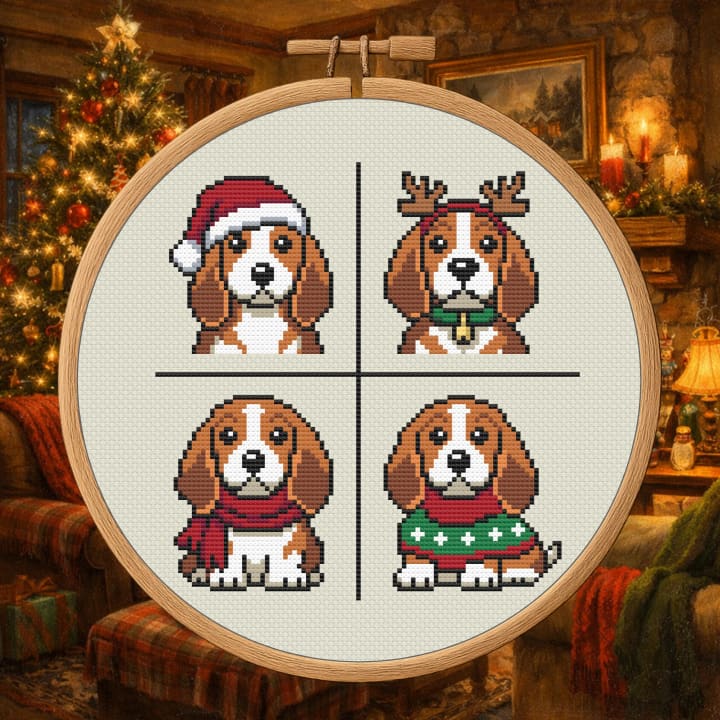 Xmas Hound Sampler – Holiday Dog Sampler cross-stitch pattern preview