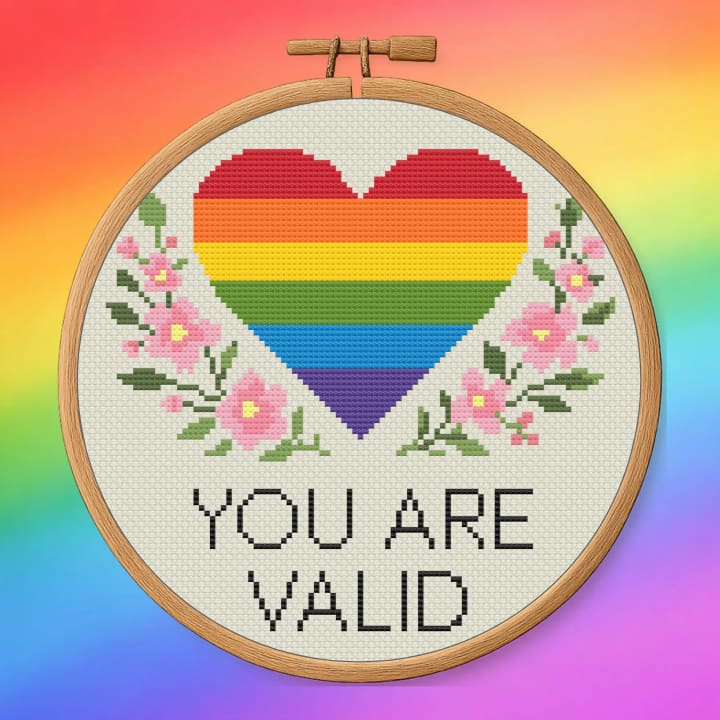 You Are Valid – Rainbow Affirmation cross-stitch pattern preview