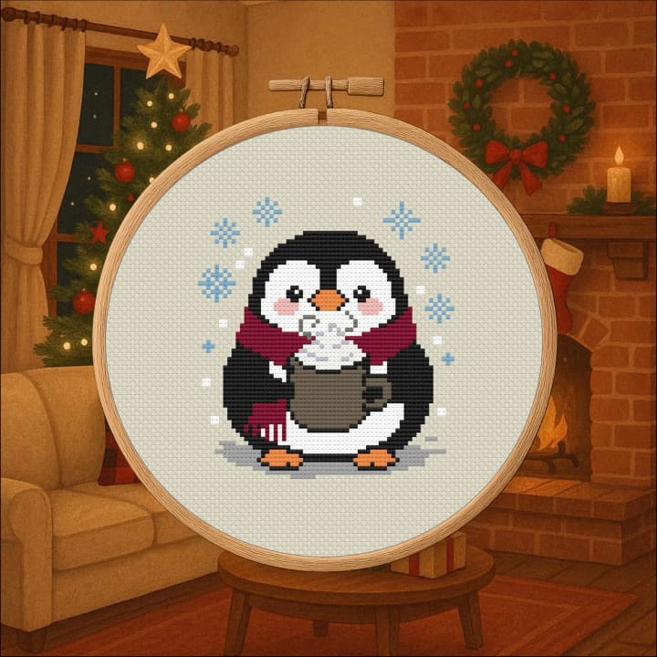Yuletide Critters – Penguin cross-stitch pattern preview