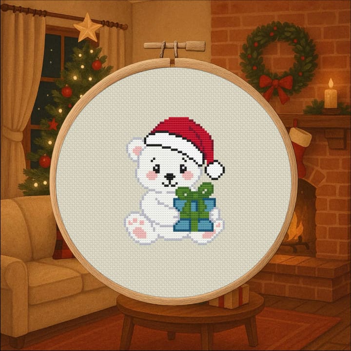 Yuletide Critters – Polar Bear cross-stitch pattern preview