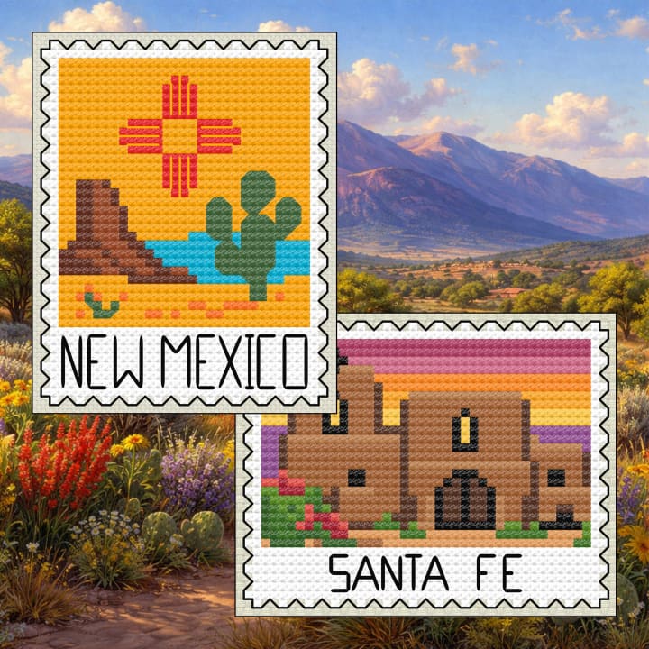 Zia Sun New Mexico & Santa Fe Adobe Bundle cross-stitch pattern preview